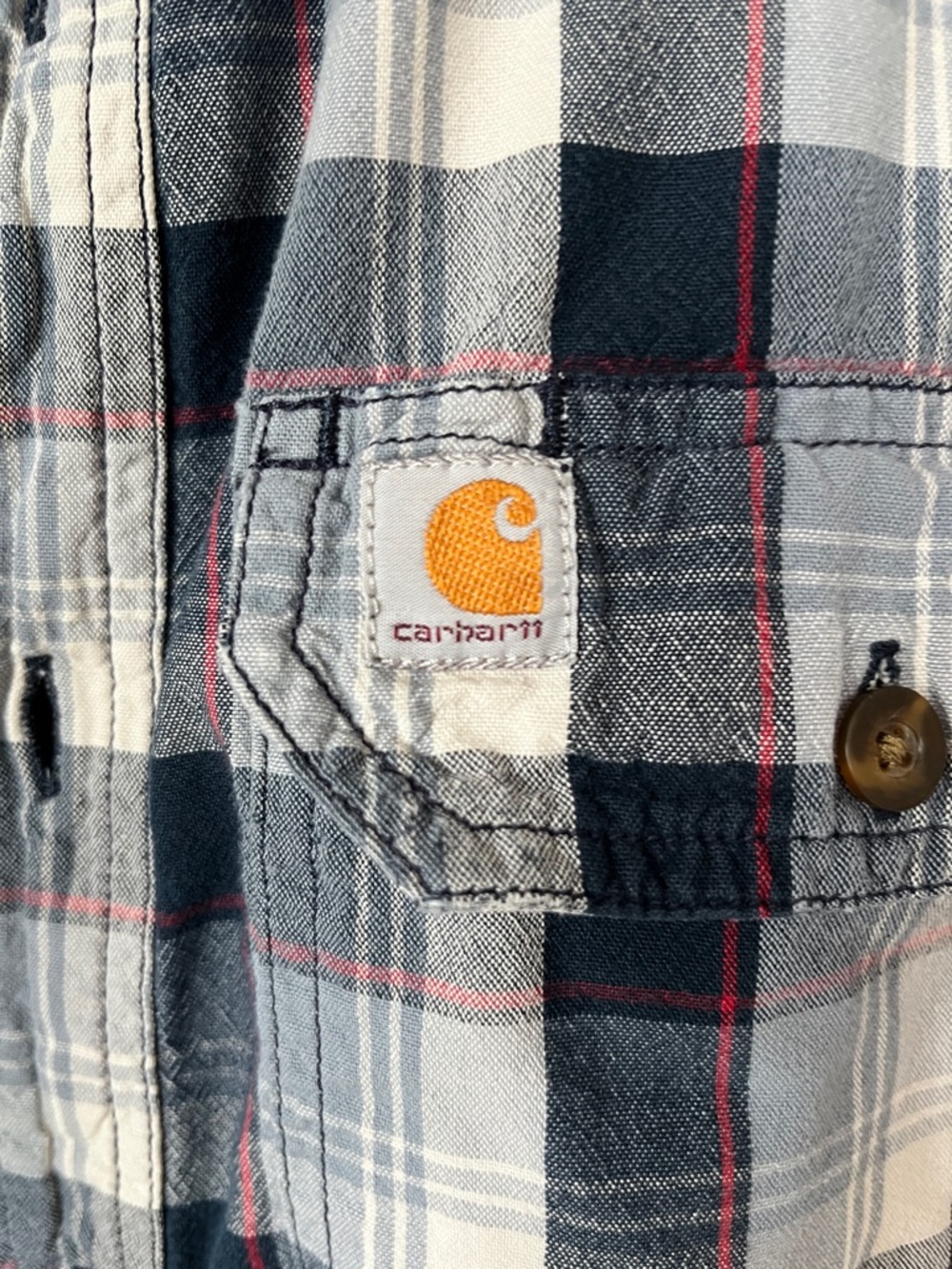 Carhartt Plaid Shirt M Relaxed Fit Blue Gray Cotton Button Down Workwear